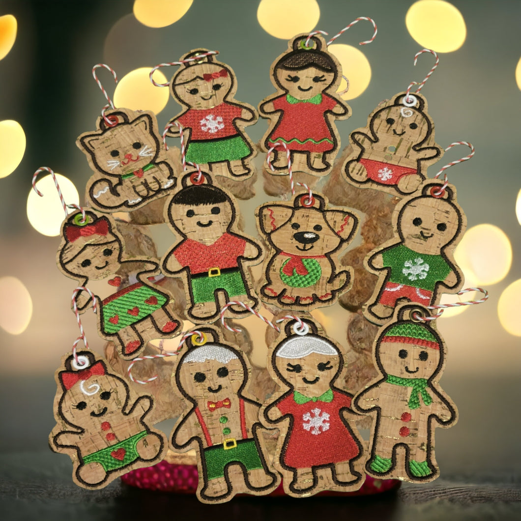 GINGERBREAD FAMILY ORNAMENT DESIGNS DIGITAL FOR MACHINE EMBROIDERY